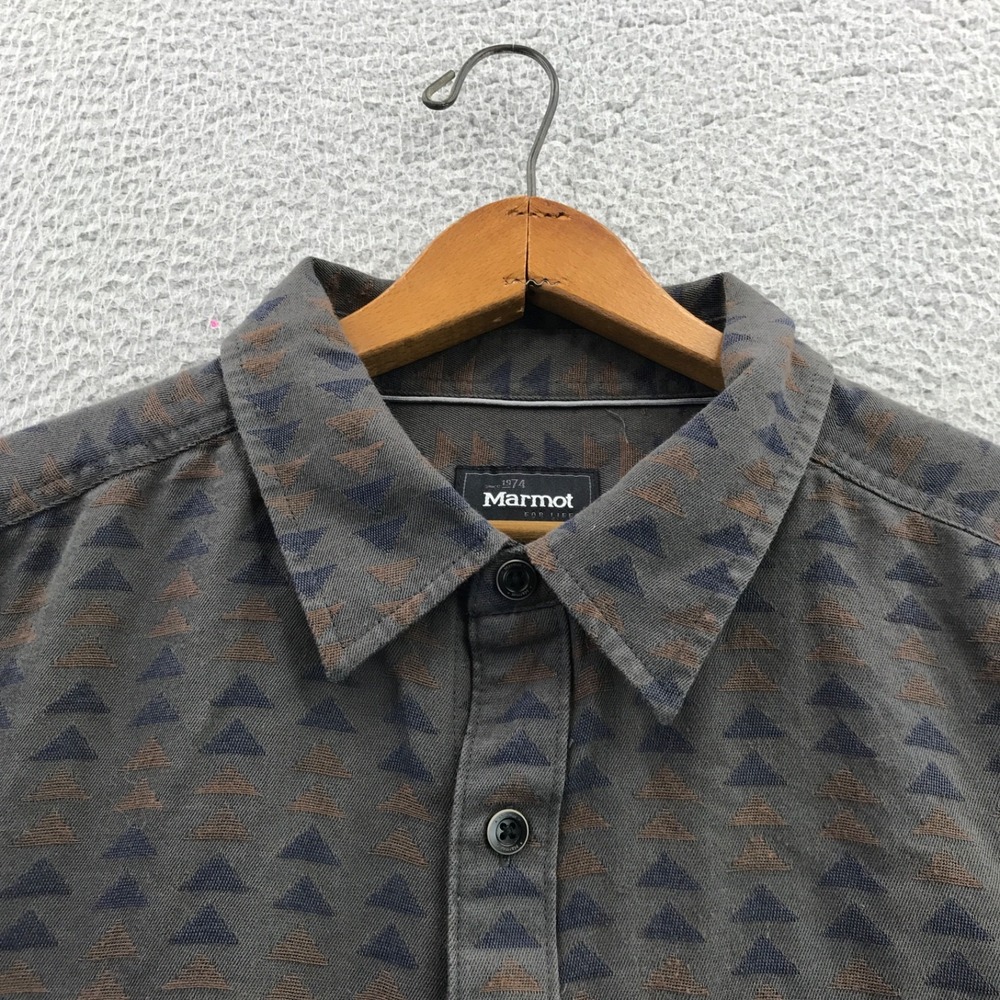 Marmot Shirt Mens Extra Large Gray Woven Geometric Tribal Long Sleeve Button up